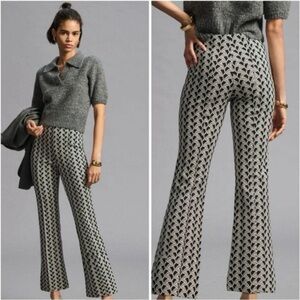 Anthropologie x Maeve Margot Kick Flare Cropped Pants Black White Pattern Size S